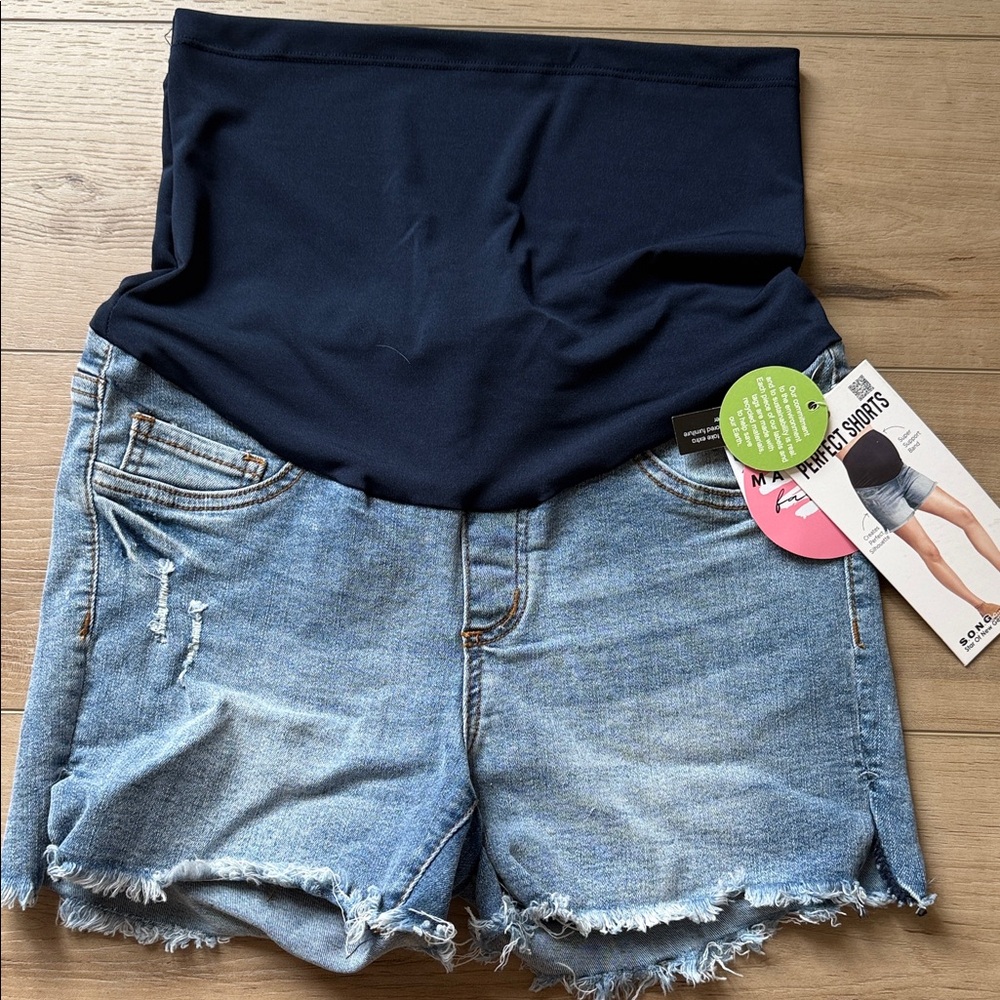 Women's Blue Denim Maternity Shorts